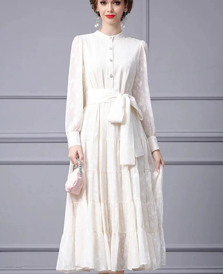 Elegant Long Sleeved Lace-up Dress