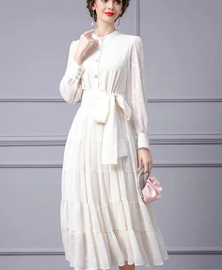 Elegant Long Sleeved Lace-up Dress