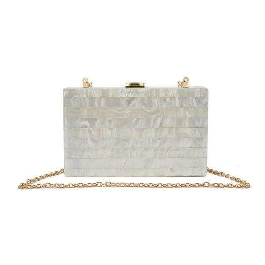 Pearl white striped beige Acrylic Box Clutch - Lively & Luxury