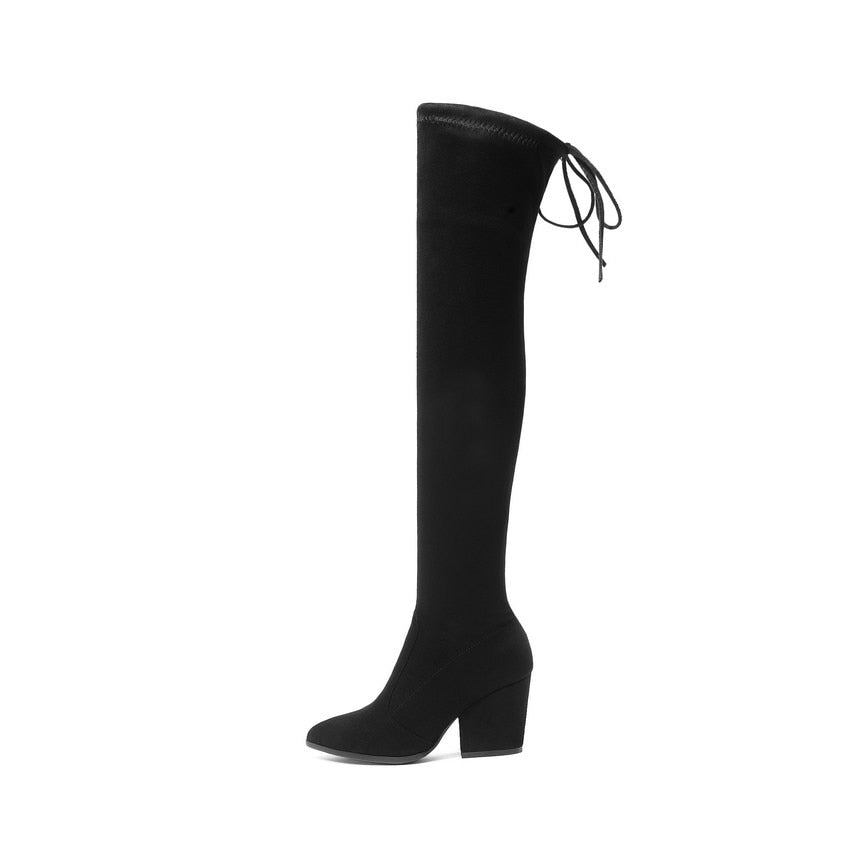 Over The Knee Pointed Toe Flock Boots - Lively & Luxury Women's Fashion & Shoes