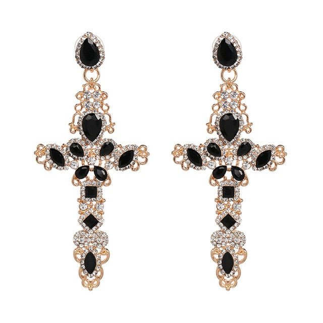Big Cross Rhinestone Earrings - Lively & Luxury
