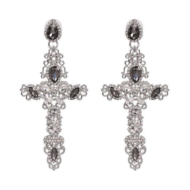 Big Cross Rhinestone Earrings - Lively & Luxury