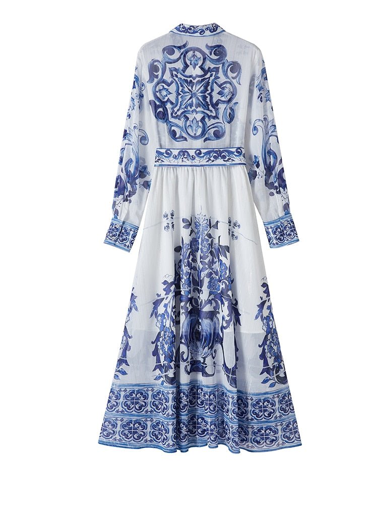 Blue And White Porcelain Chiffon Dress - Lively & Luxury