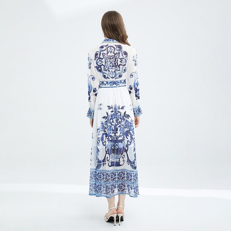 Blue And White Porcelain Chiffon Dress - Lively & Luxury