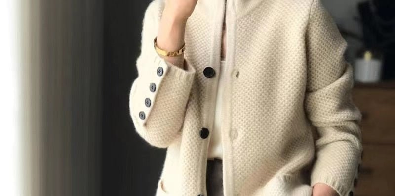 Cashmere Wool Stand Neck Cardigan - Lively & Luxury