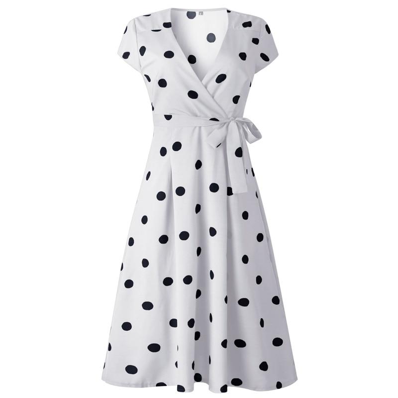 Casual Polka Dot Print A-Line Sexy V-neck Short Sleeve Dress - Lively & Luxury
