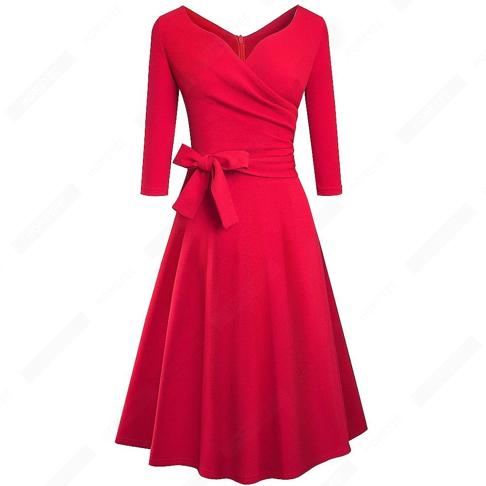 Classic V Neck Bow A-Line Dress - Lively & Luxury