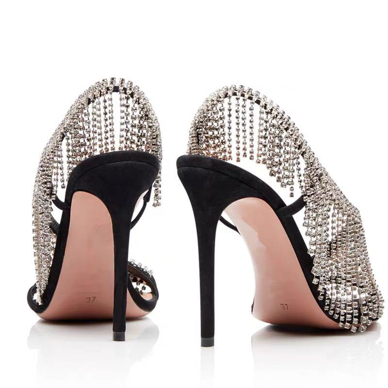Crystal Fringed Sandals Thin High Heels - Lively & Luxury