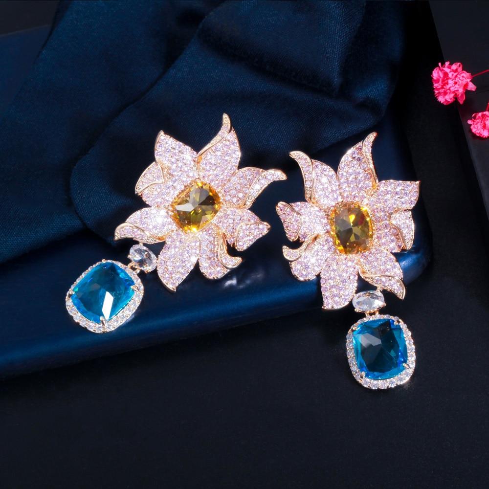 Cubic Zirconia Big Geometric Flower Drop Earrings - Lively & Luxury