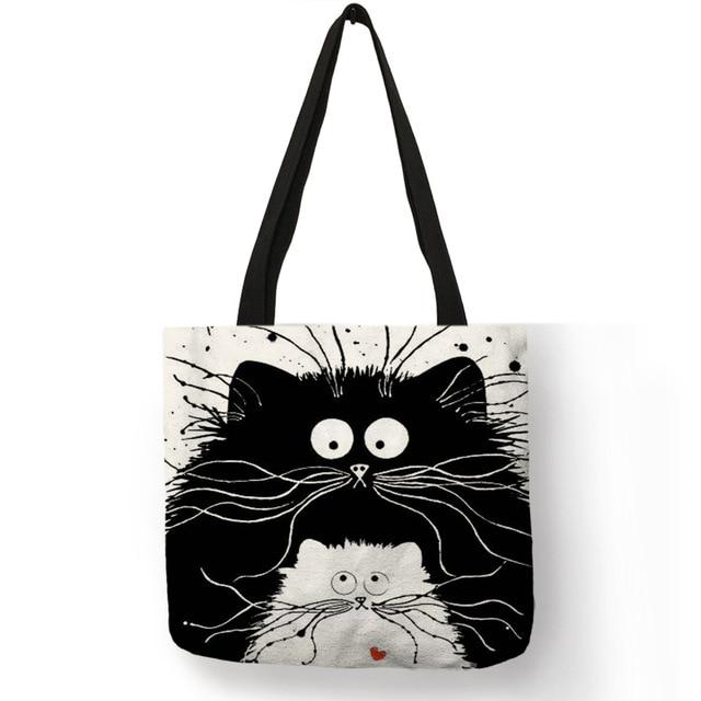 Cute Cat Printing Linen Tote Bag - Lively & Luxury