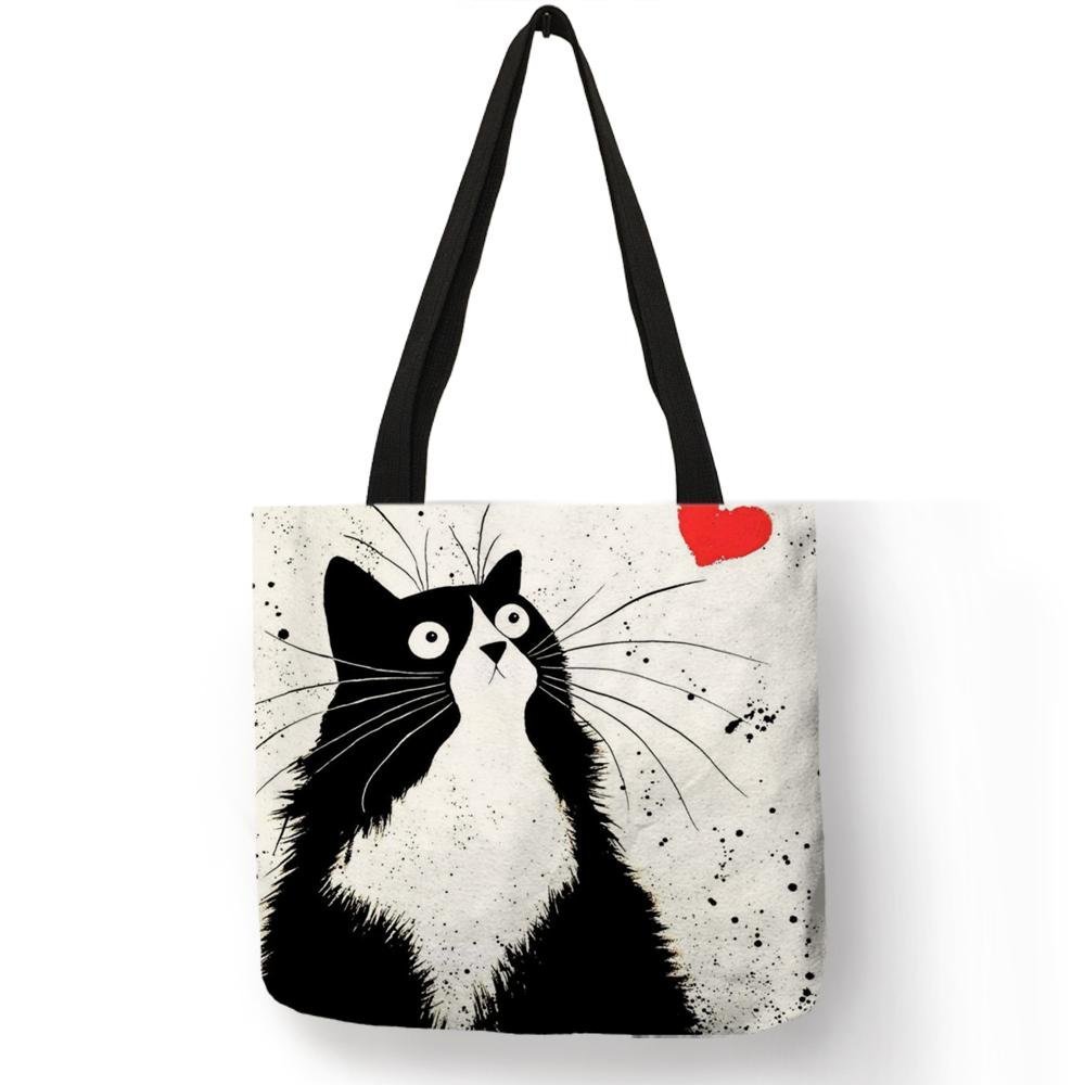 Cute Cat Printing Linen Tote Bag - Lively & Luxury