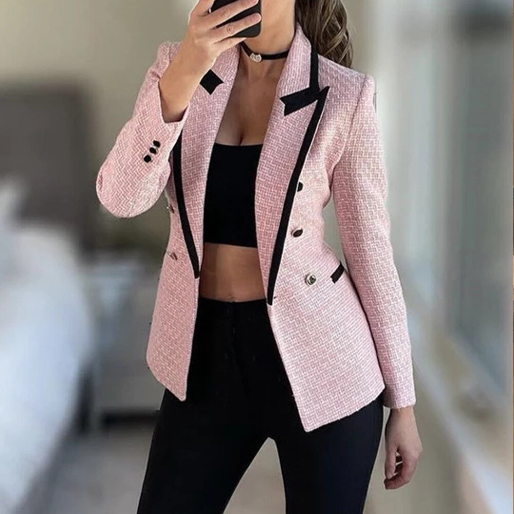 Double Breasted Houndstooth Blazer - Lively & Luxury