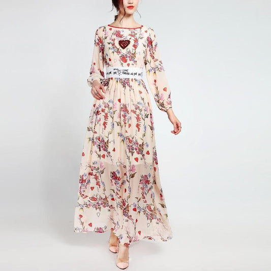 Elegant Floral Print Ankle-Length Dress - Lively & Luxury