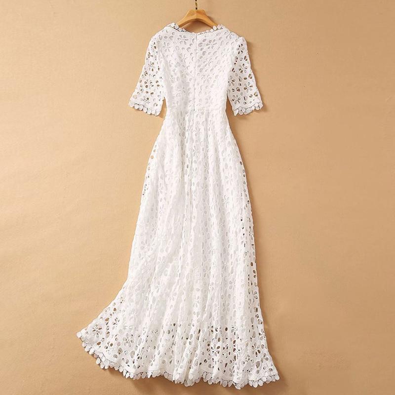 Elegant White Hollow Out Long Dress - Lively & Luxury