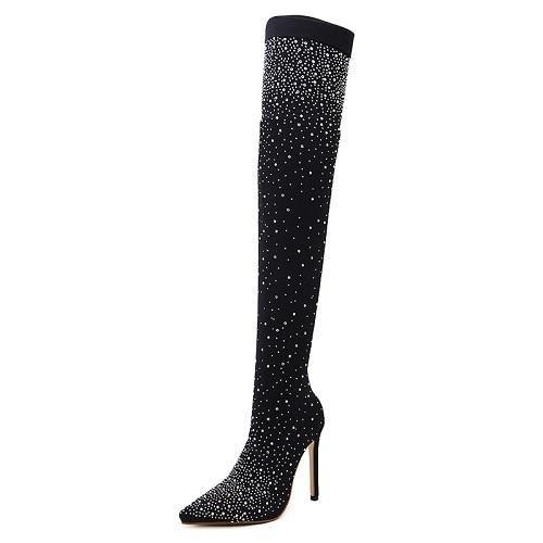 Exotic Runway Crystal Stretch Fabric Sock Boot Over-the-Knee High Heels - Lively & Luxury