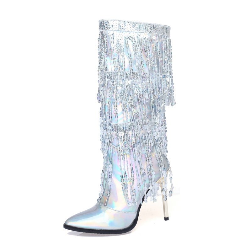 Exquisite Knee High Sequins Fringe Boots - Lively & Luxury