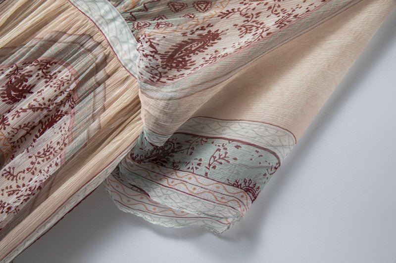 Fancy Silk Floral Printing V-Neck Raglan Sleeve Midi Dress - Lively & Luxury
