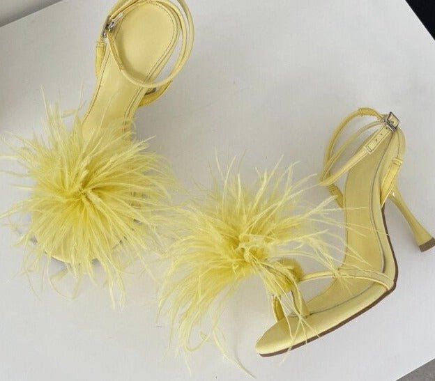 Feather Spray Flowers Thin High Heels Sandals - Lively & Luxury
