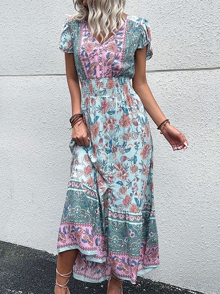 Floral Boho Printed Vestidos Slit Midi Dress - Lively & Luxury
