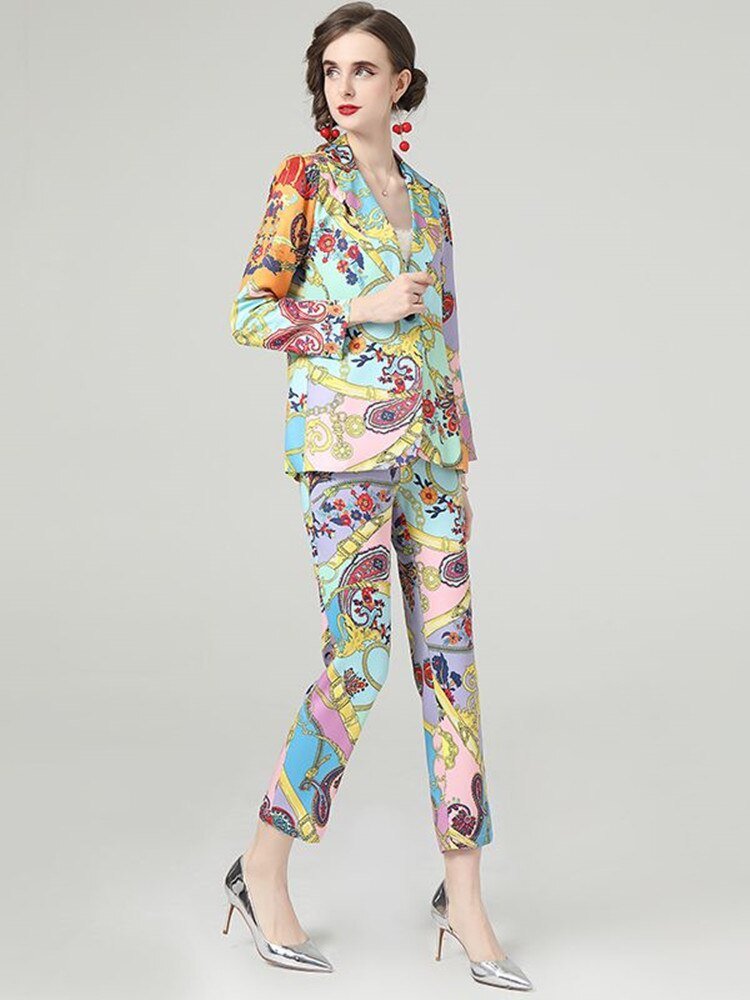 Flower Chain Print Pants Suit - Lively & Luxury
