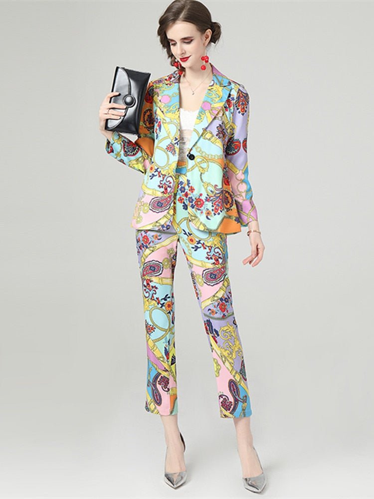 Flower Chain Print Pants Suit - Lively & Luxury