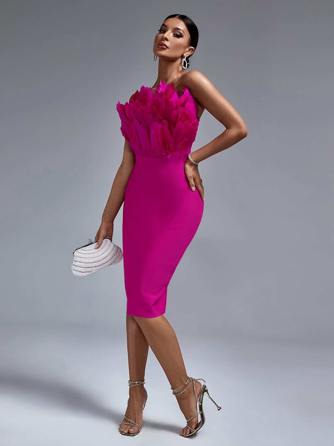 Gorgeous Feather Body con Strapless Dress - Lively & Luxury