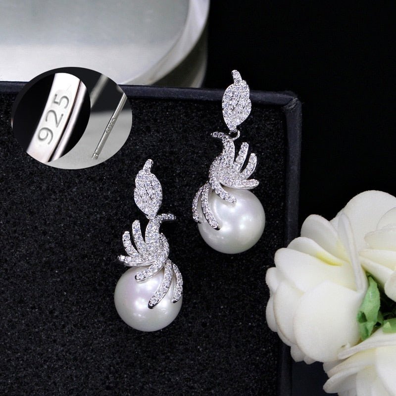 Gorgeous Silver Zirconia Drop Pearl Earrings - Lively & Luxury