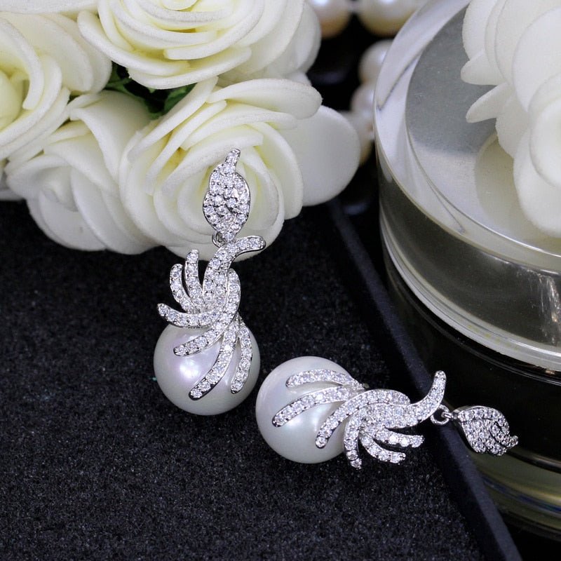 Gorgeous Silver Zirconia Drop Pearl Earrings - Lively & Luxury