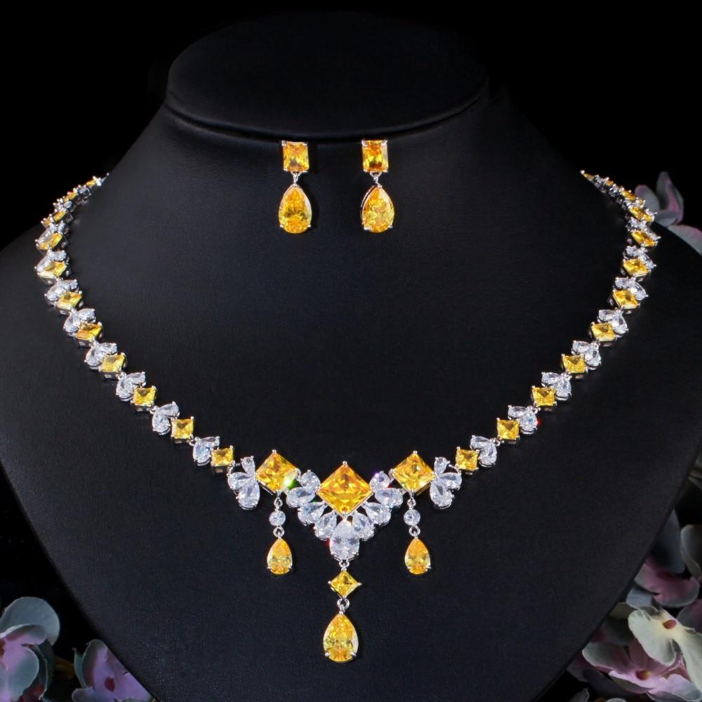 Gorgeous Yellow Cubic Zirconia Stone Water Drop Jewelry Set - Lively & Luxury