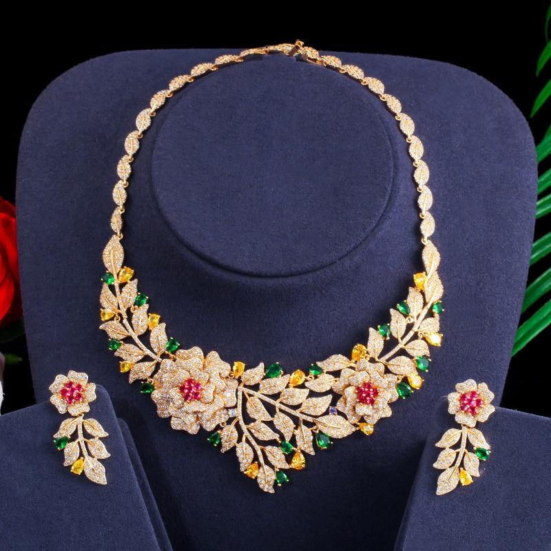 High Quality Cubic Zirconia Big Rose Flower Necklace Earring Luxury Jewelry Set - Lively & Luxury