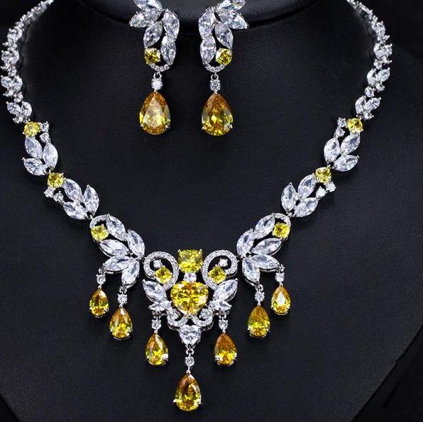 High Quality Yellow Cubic Zirconia Luxury Tassel Drop Jewelry Set - Lively & Luxury