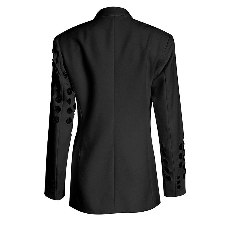 Hollow Out Notched Long Sleeve Blazer - Lively & Luxury