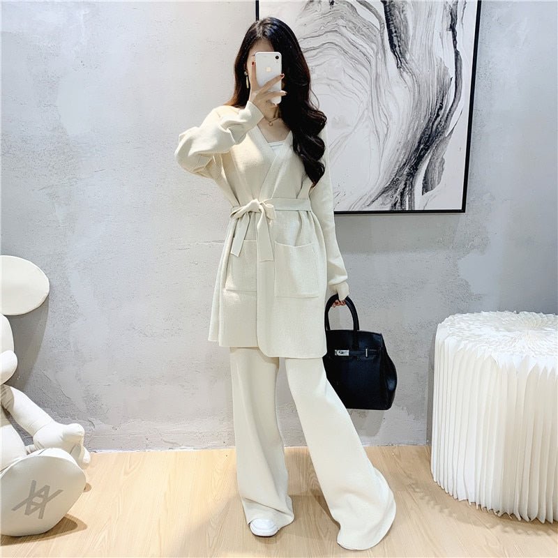 Knitted Suit Wide Leg Pants Set - Lively & Luxury