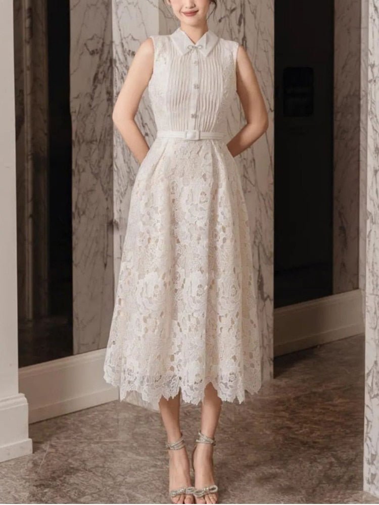 Lace Embroidery Lapel Dress - Lively & Luxury
