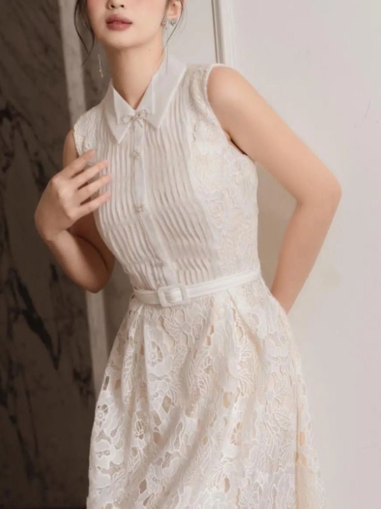 Lace Embroidery Lapel Dress - Lively & Luxury