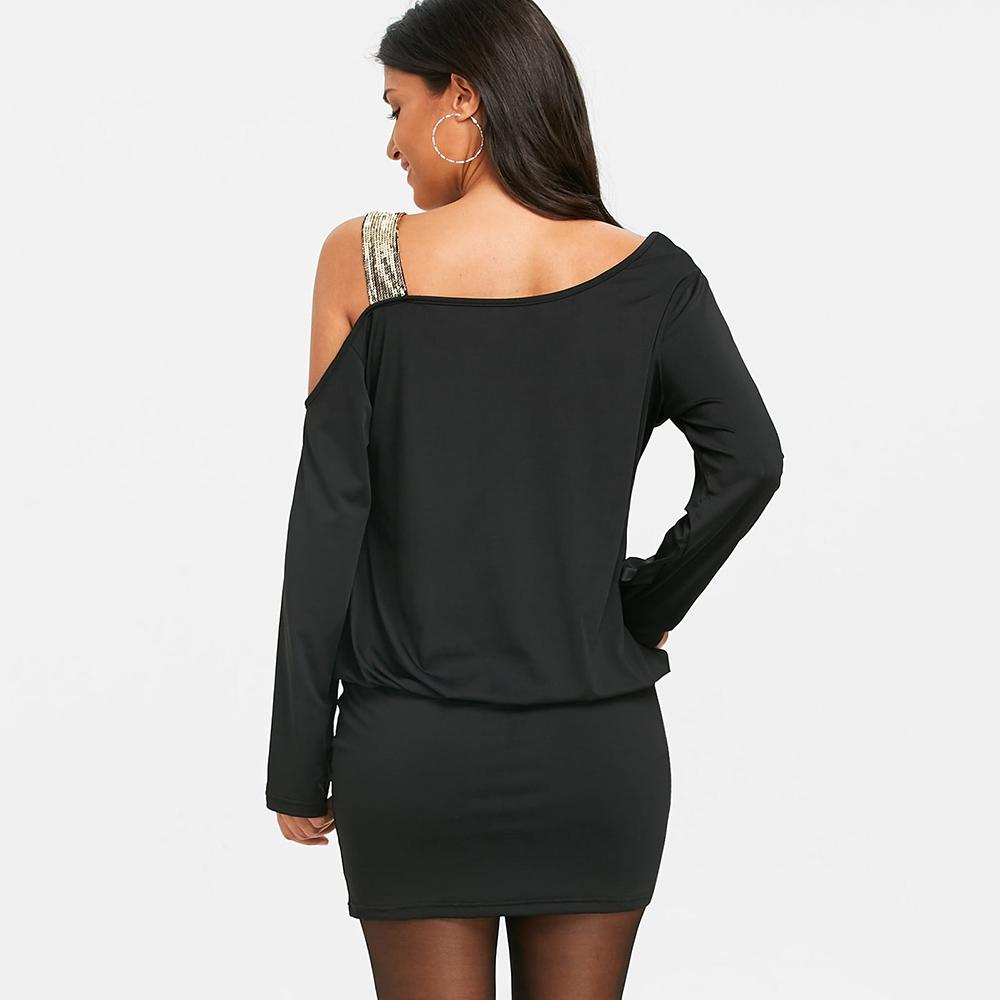 Long Sleeve Sequins Cold Shoulder Dress - Lively & Luxury