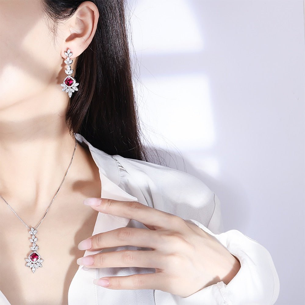 Luxury 7*7mm Ruby Gemstone Jewelry Set - Lively & Luxury