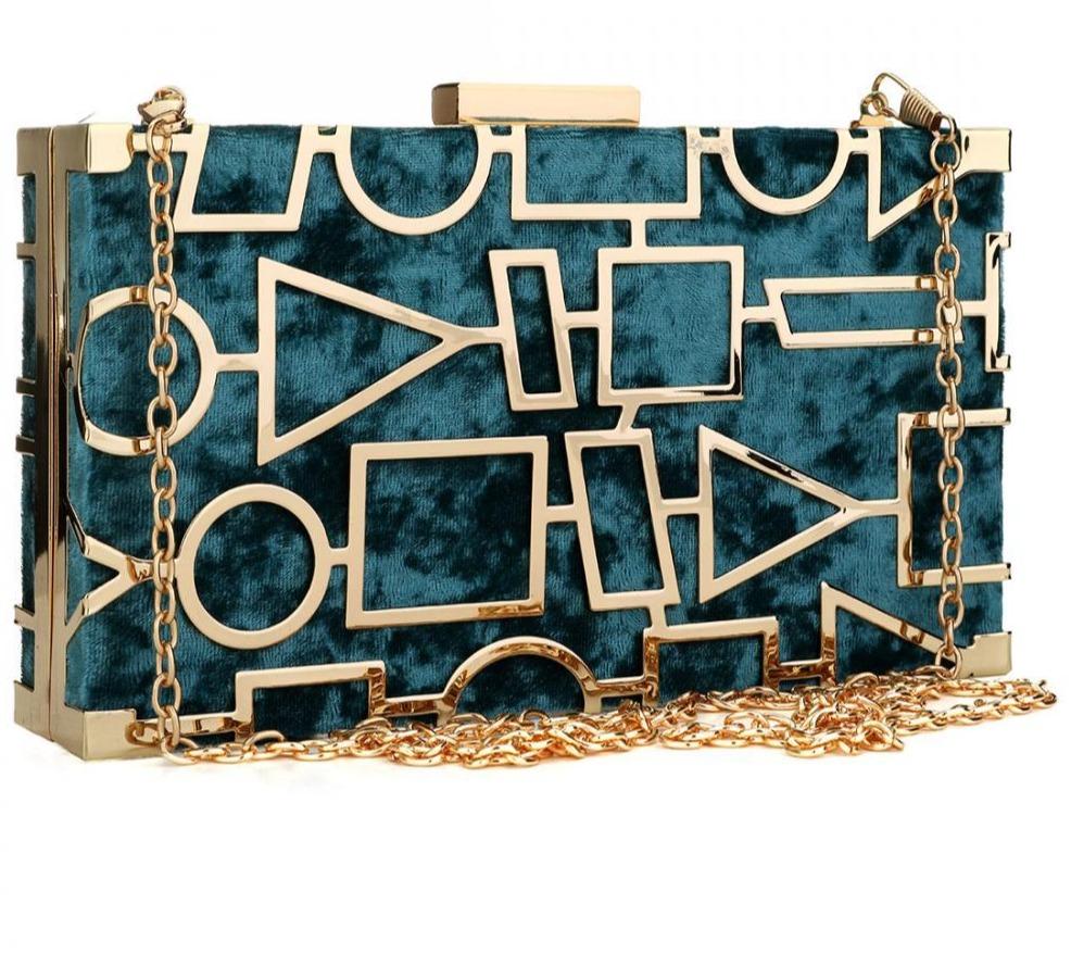 Magnificent Golden Geometric Chain Shoulder Box Clutch - Lively & Luxury