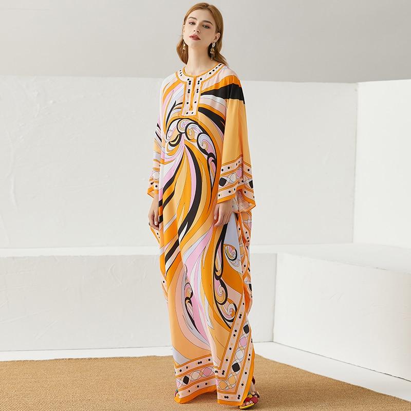 Maxi Plus Size Batwing Sleeve Printing Elegant Loose Long Dress - Lively & Luxury