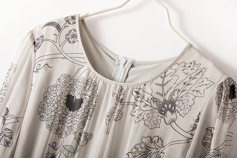Natural Silk Printing Elastic Waist Dress - Lively & Luxury