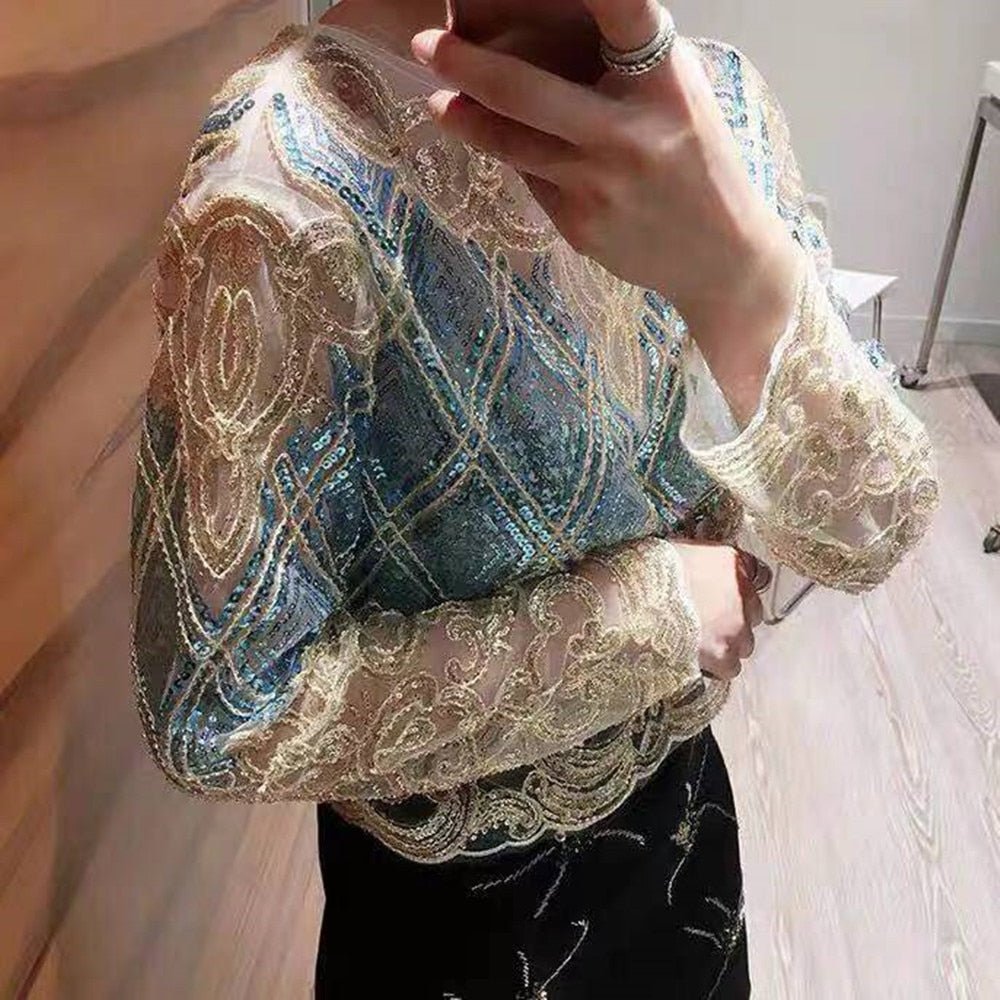 Outstanding Embroidered Long Sleeve Sequinned Top - Lively & Luxury