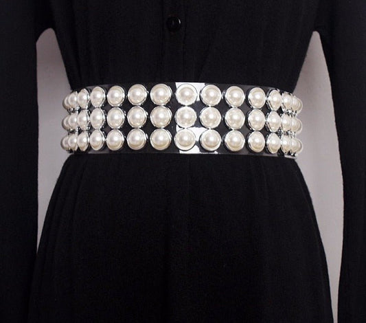 Pearls Diamonds Transparent Wide Belt - Lively & Luxury