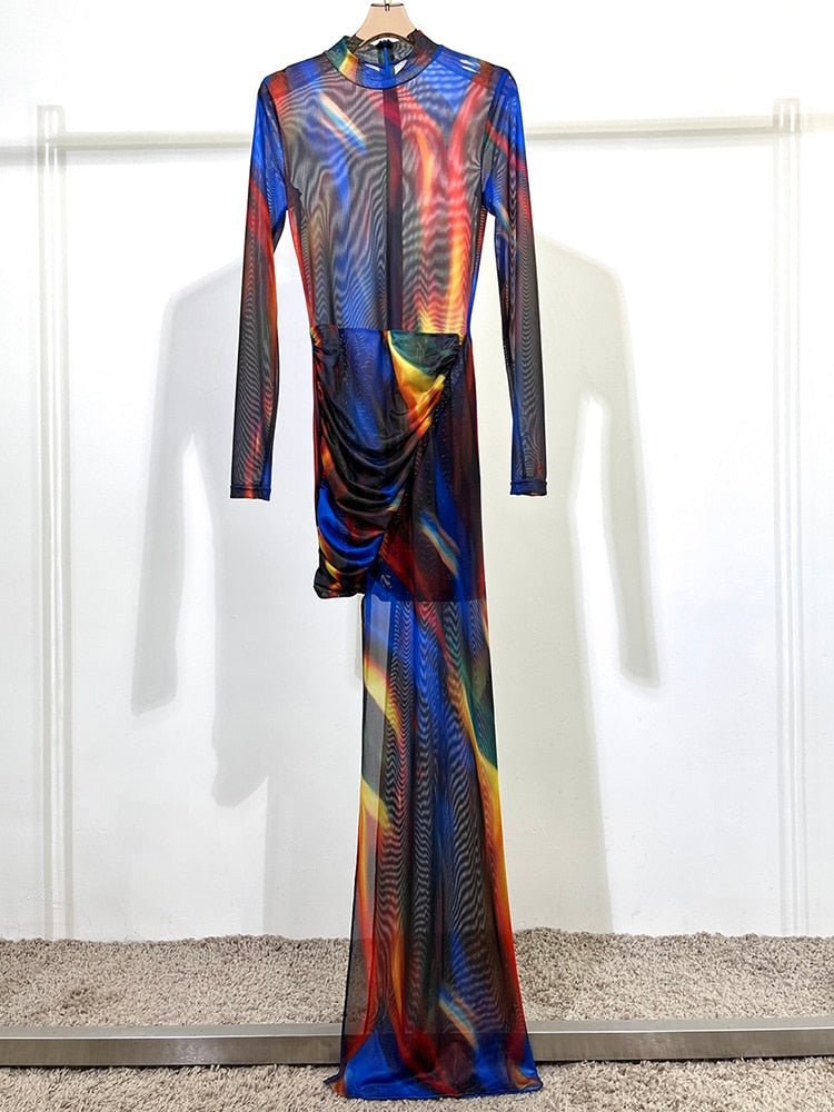 Print Patchwork Sheer Mesh Mini Dress - Lively & Luxury