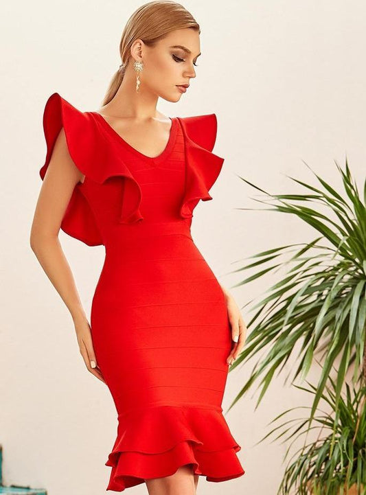 Red Ruffles Body-con Dress - Lively & Luxury