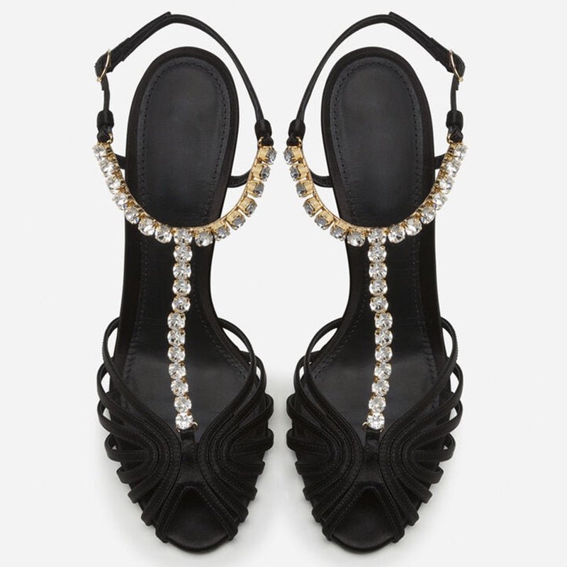 Rhinestone Chain T-strap Hollow Silk Shoes - Lively & Luxury