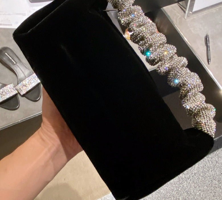 Rhinestones Fold Handle Velvet Handbag - Lively & Luxury