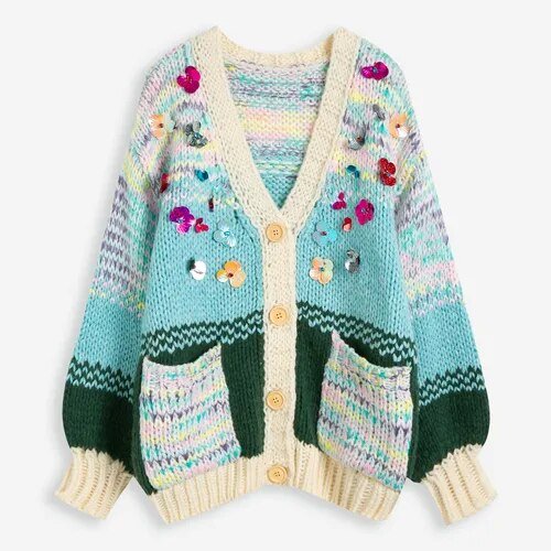 Sequins Loose Hand Knitted Cardigan - Lively & Luxury