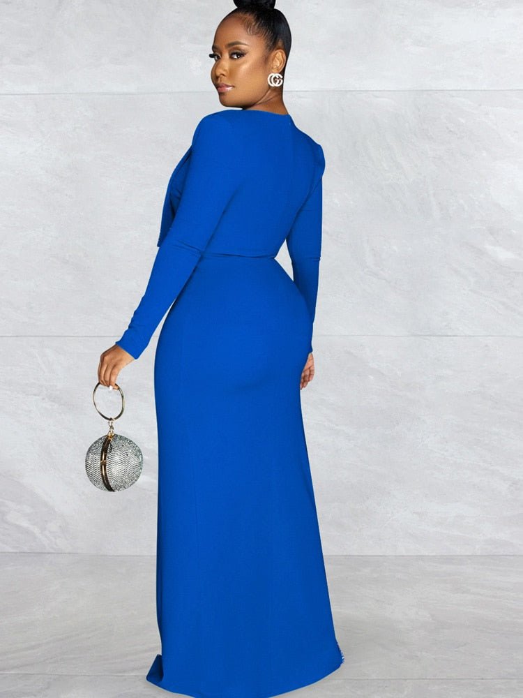 Sexy Bodysuit Rhinestone Sheer Mesh Maxi Dress - Lively & Luxury