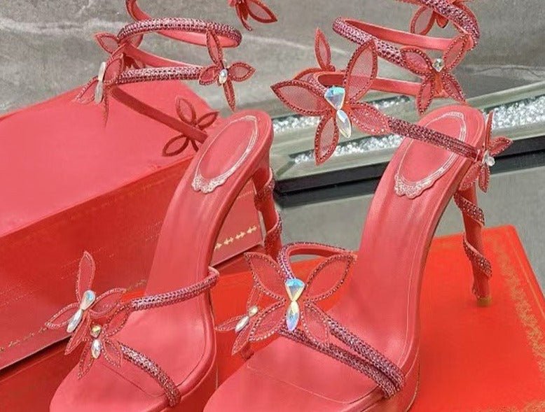 Sexy High Heels Crystal Butterfly Platform Sandals - Lively & Luxury