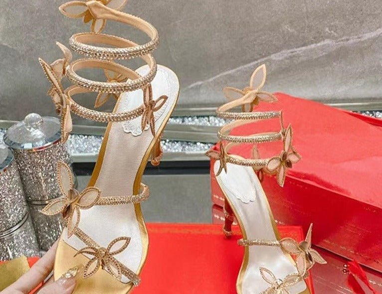 Sexy High Heels Crystal Butterfly Platform Sandals - Lively & Luxury